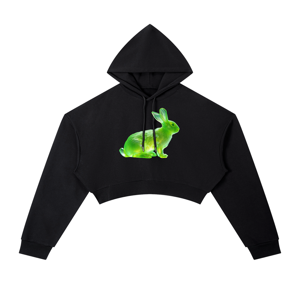 GREEN RABBIT CROPPED HOODIE