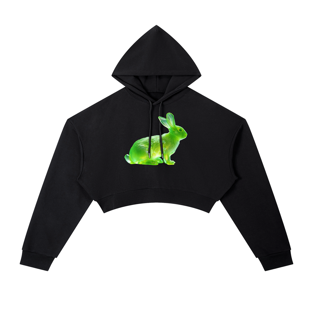 GREEN RABBIT CROPPED HOODIE
